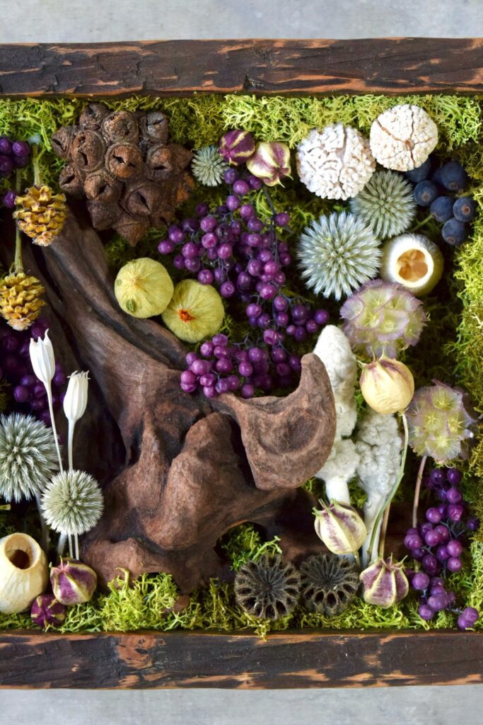 植物が群生して息づくような、不思議で奇妙な世界を閉じ込めた東京の花屋『叢屋kusamuraya』の植物インテリア。壁掛けに出来る立体装飾として楽しめるひと品。
