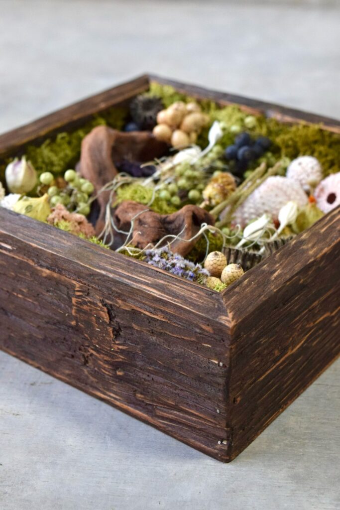 植物が群生して息づくような、不思議で奇妙な世界を閉じ込めた東京の花屋『叢屋kusamuraya』の植物インテリア。壁掛けに出来る立体装飾として楽しめるひと品。
