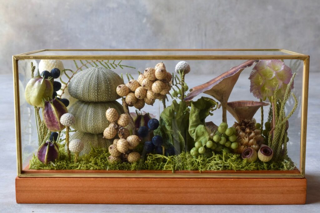 森の奥でひっそりと息づいているような、小さな植物の世界。東京の花屋『叢屋kusamuraya』が手がける、アンティーク調ガラスケースの植物インテリア。