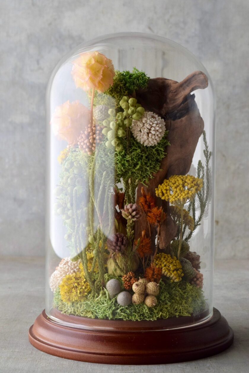 アンティーク 最後の晩餐 ドームガラス ドライフラワー オルモル装飾風銅のパネル kusamuraya-dried-flower-gift.1