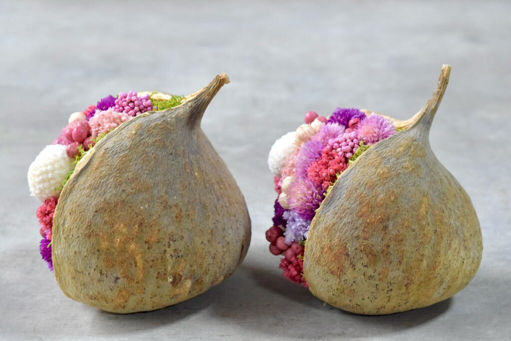 東京の花屋『叢屋kusamuraya』が手がける幸福をもたらすと言われる縁起物のブッダナッツを器にしたドライフラワーアレンジ