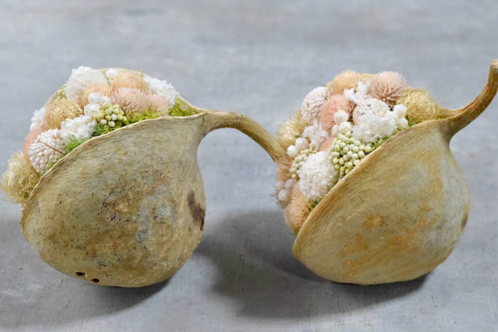 東京の花屋『叢屋kusamuraya』が手がける幸福をもたらすと言われる縁起物のブッダナッツを器にしたドライフラワーアレンジ