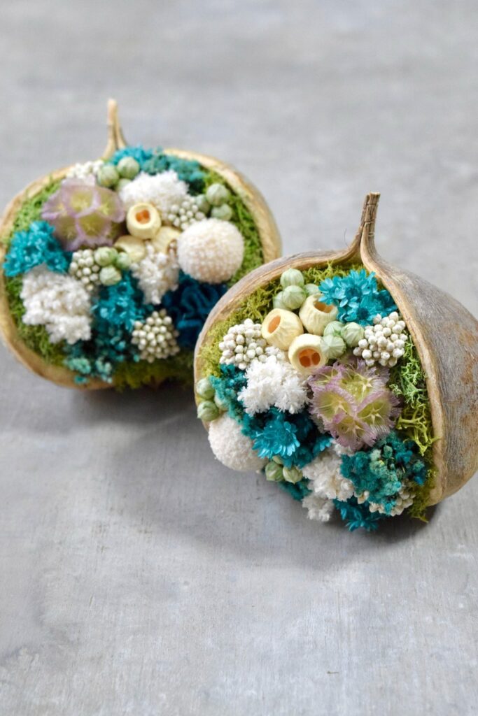 東京の花屋『叢屋kusamuraya』が手がける幸福をもたらすと言われる縁起物のブッダナッツを器にしたドライフラワーアレンジ