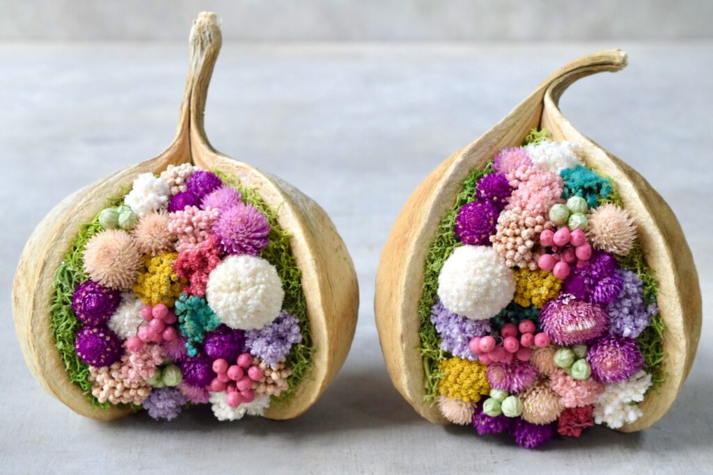 東京の花屋。幸福をもたらすと言われる縁起物のブッダナッツを器にした叢屋Kusamurayaドライフラワーアレンジ 誕生日・記念日ギフトや自宅インテリアにおすすめ。