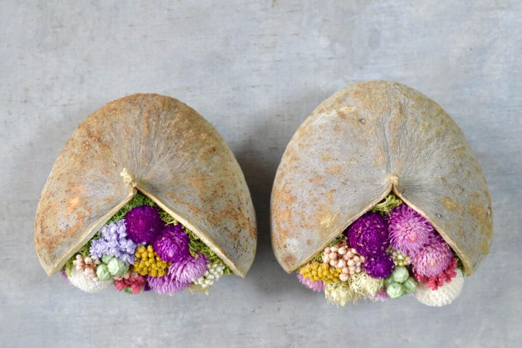 東京の花屋。幸福をもたらすと言われる縁起物のブッダナッツを器にした叢屋Kusamurayaドライフラワーアレンジ 誕生日・記念日ギフトや自宅インテリアにおすすめ。