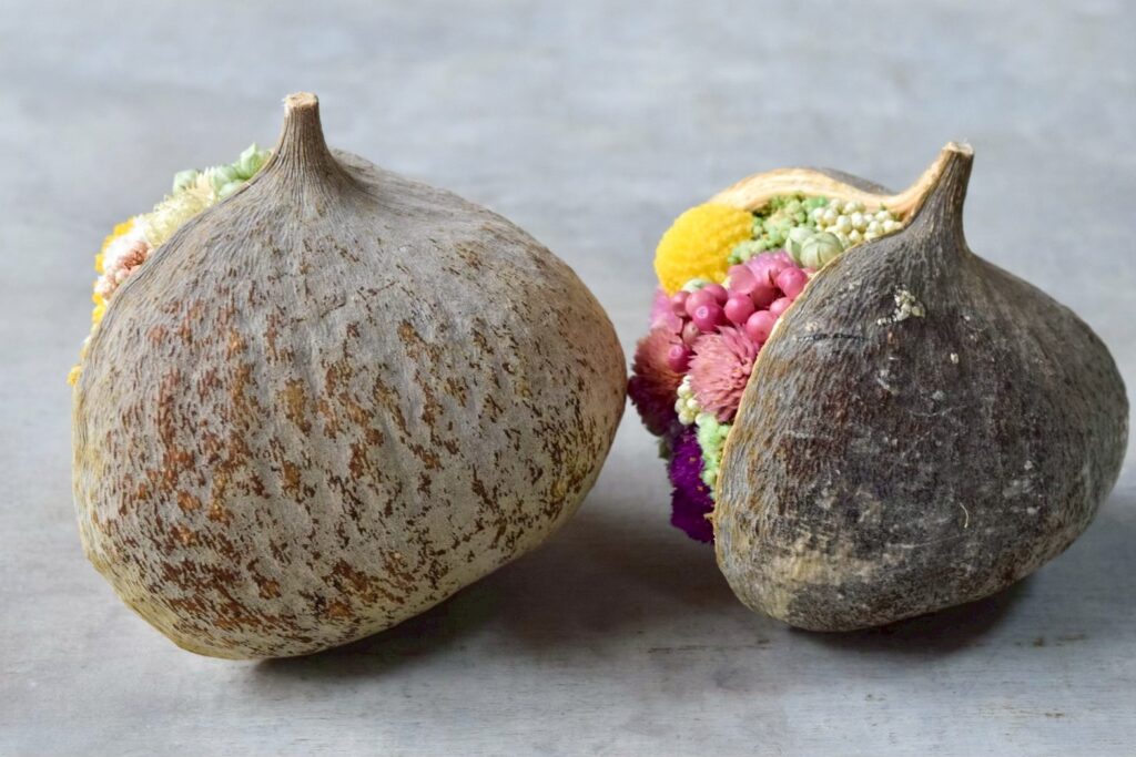 東京の花屋。幸福をもたらすと言われる縁起物のブッダナッツを器にした叢屋Kusamurayaドライフラワーアレンジ 誕生日・記念日ギフトや自宅インテリアにおすすめ。