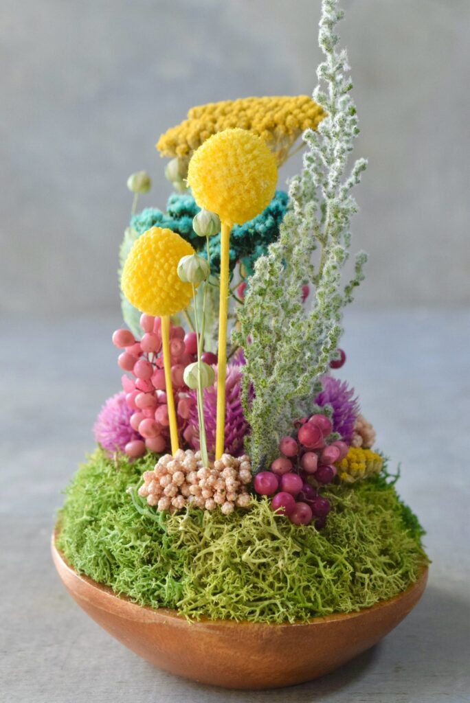 東京の花屋『叢屋kusamuraya』が手がける、手のひらにおさまるフォルムが可愛らしい植物インテリア。瑞々しいグリーンとウッドプレートの温もりが感じられる、ナチュラルなひと品。