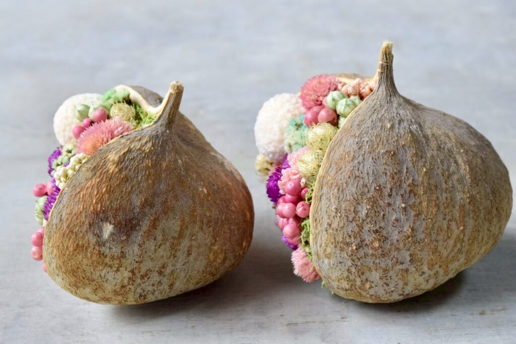 東京の花屋。幸福をもたらすと言われる縁起物のブッダナッツを器にした叢屋Kusamurayaドライフラワーアレンジ 誕生日・記念日ギフトや自宅インテリアにおすすめ。