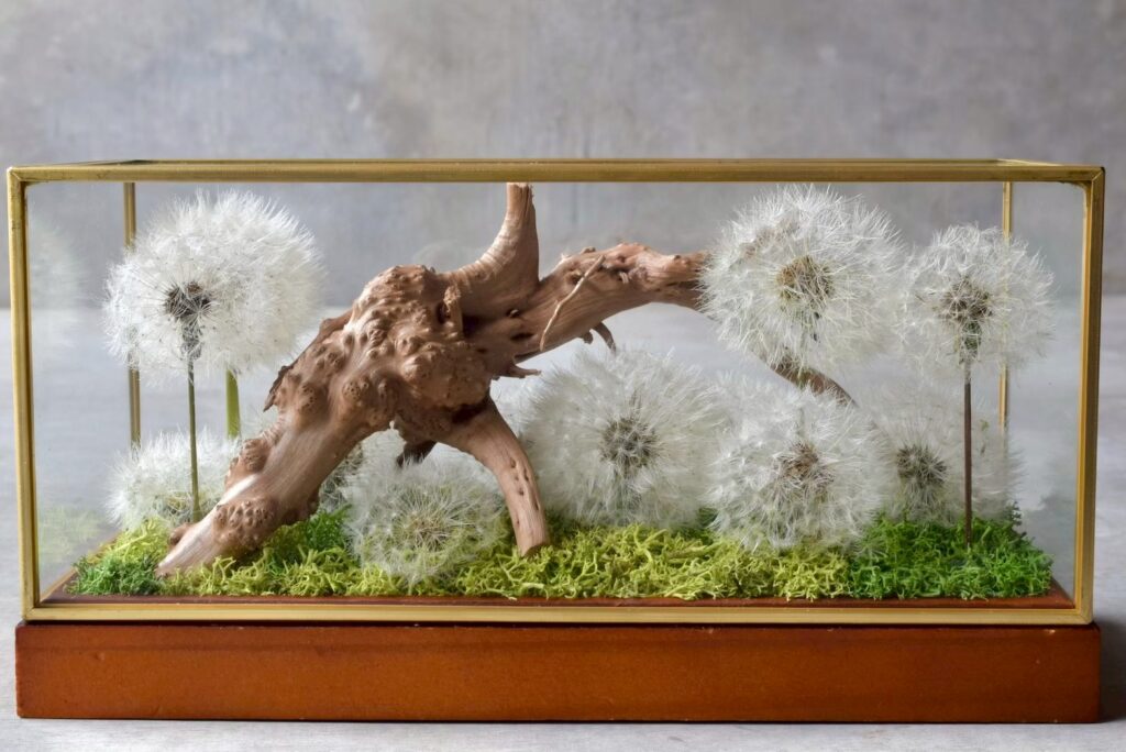 東京の花屋 叢屋Kusamurayaのドライフラワーインテリア雑貨。アンティーク調ガラスケース入りで、自宅用やギフト用に人気のアレンジメント。